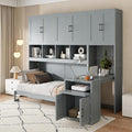 Grey Wooden Twin Murphy Bed with Storage Cabinet and Desk C808681