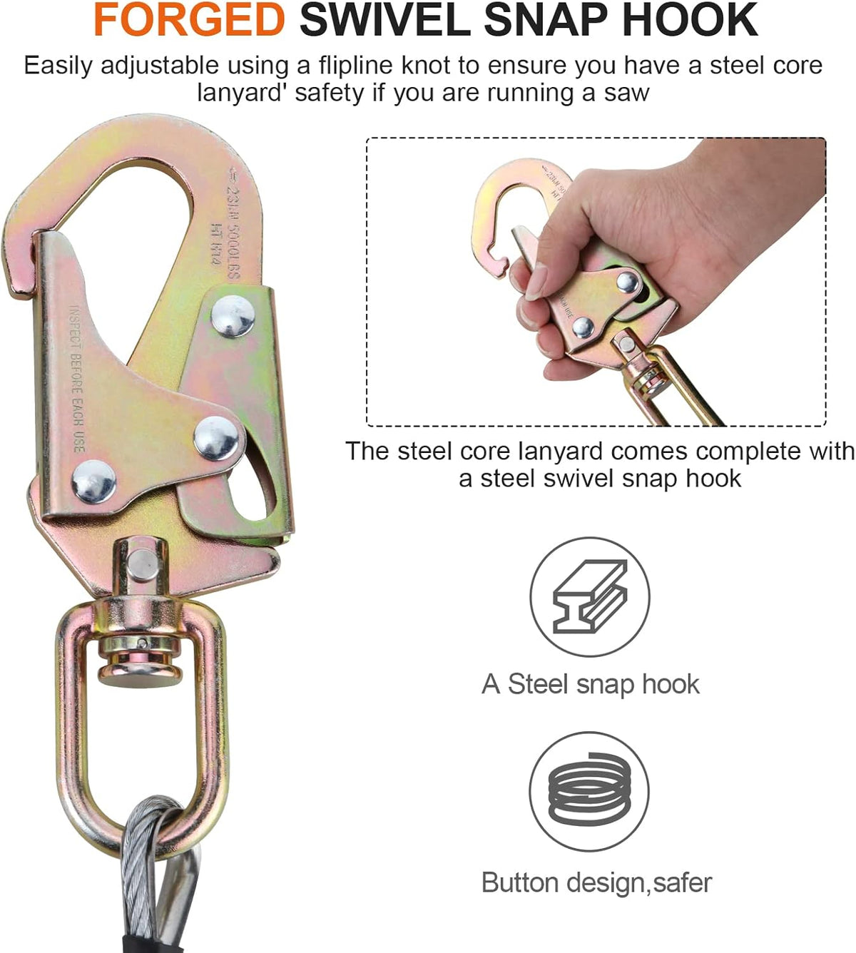 Steel Wire Core Flipline Rope Kit 5/8 x 12 ft with Triple Lock Carabiner Pack of 2 L9679