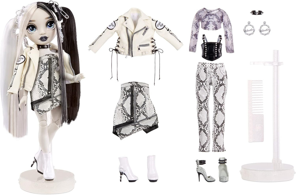 Grayscale Fashion Doll with 2 Grey Designer Outfits and Accessories D404