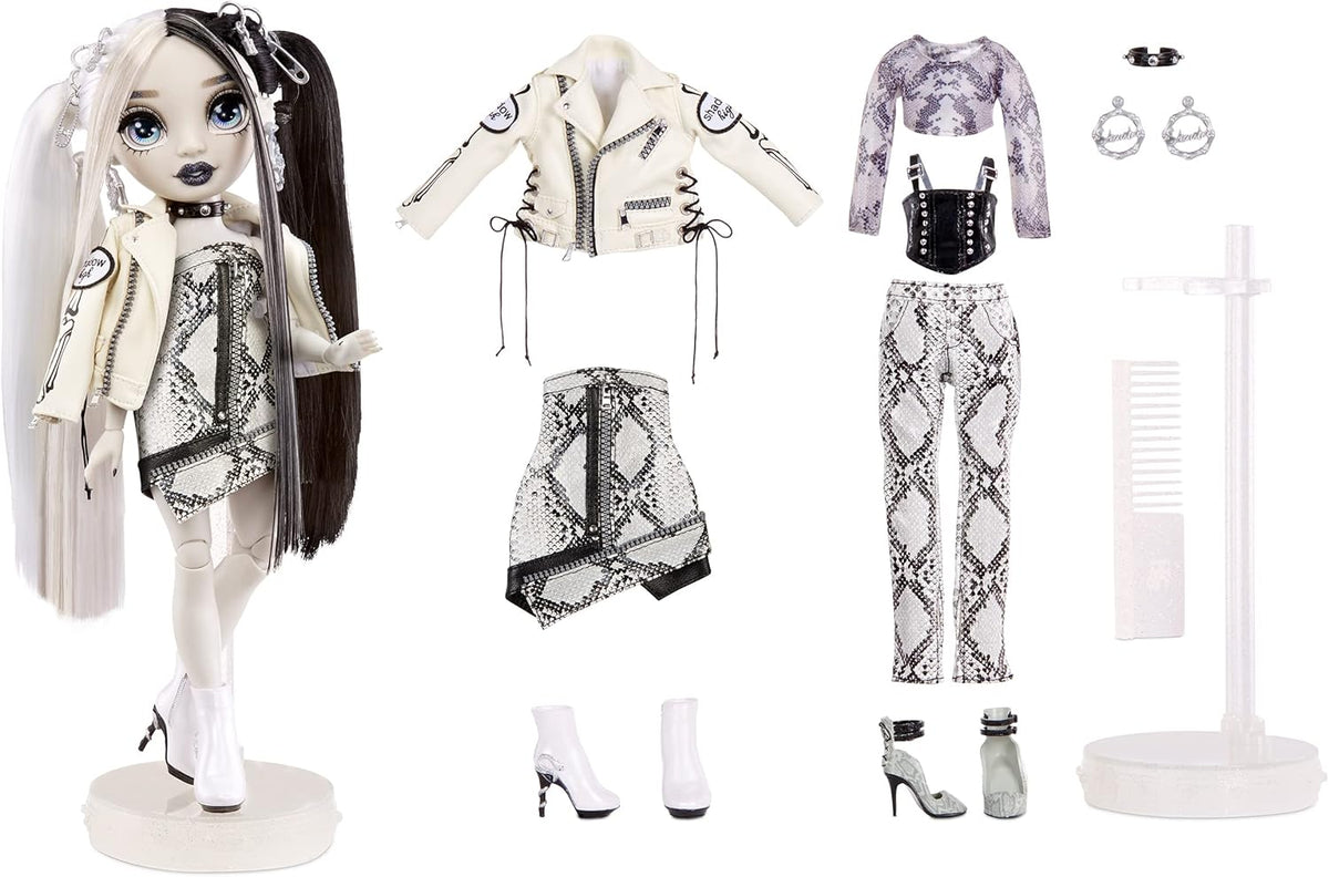 Grayscale Fashion Doll with 2 Grey Designer Outfits and Accessories D404