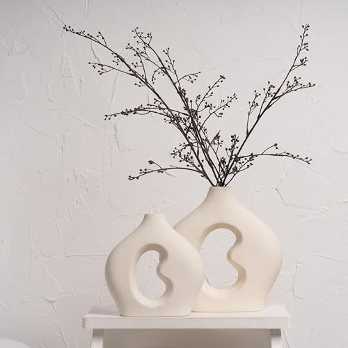 Set of 2 White Ceramic Flower Vases Z883