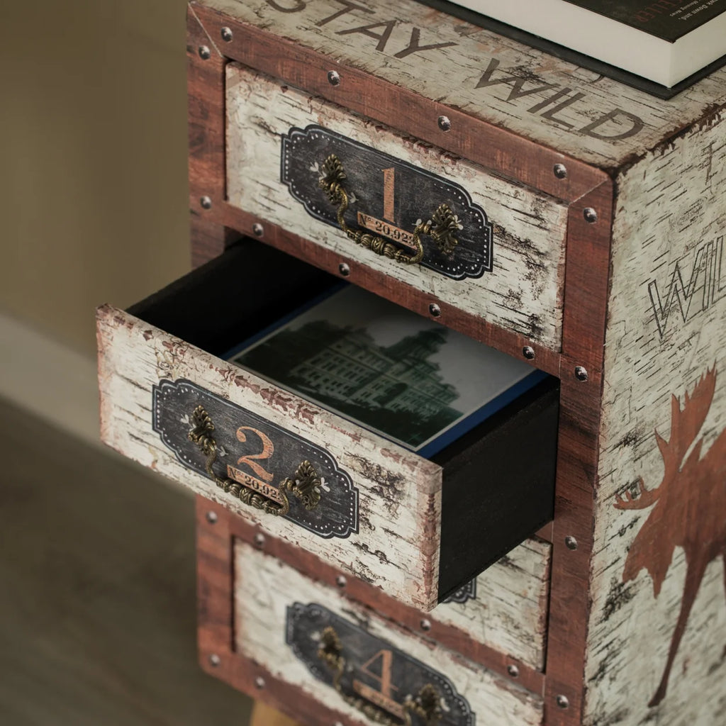 Antique Rustic Brown Wood Tallboy Chest with 4 Drawers C31746