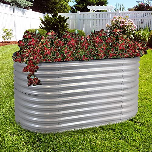 62.5-Inch Oval Stackable Steel Raised Garden Bed Planter Kit with Rubber Edge Trim S8603