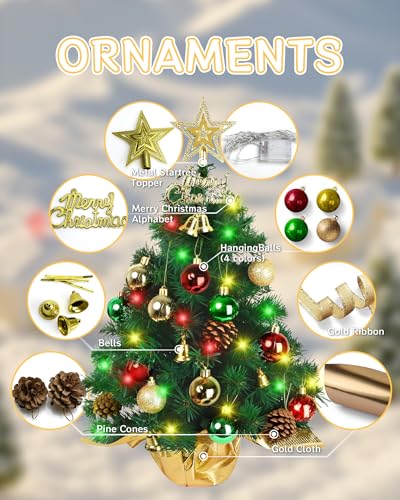 24 Inch Green Artificial Tabletop Christmas Tree with LED Lights L544984