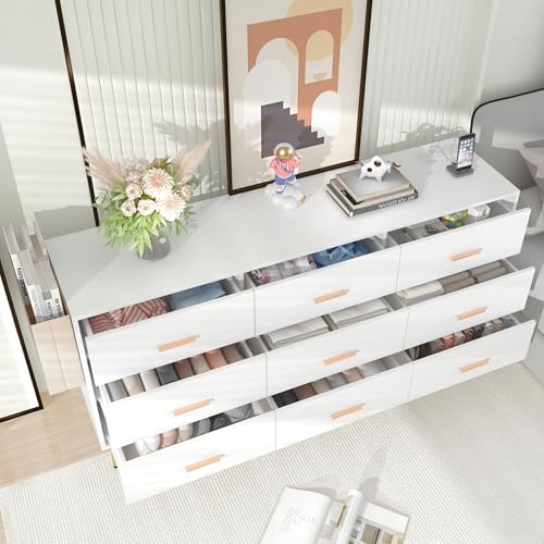 White 9 Drawer Wood Dresser with Charging Station U740