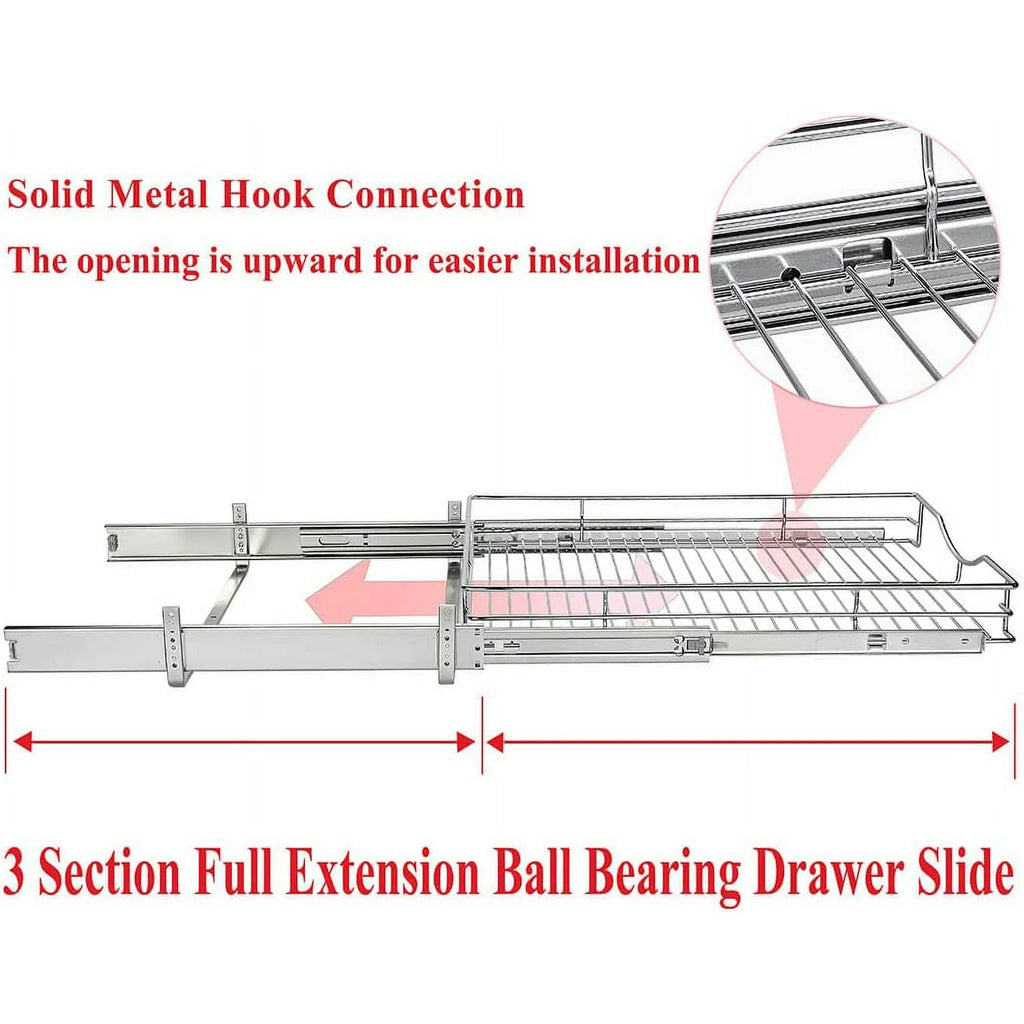 Chrome 14W x 21D 1 Tier Heavy-Duty Slide Out Shelf Wire Basket X61878