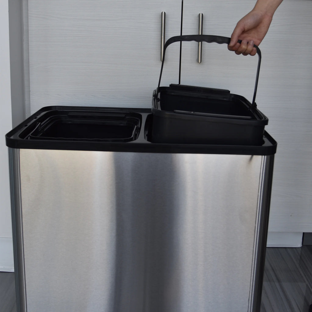 16 Gallon Stainless Steel Dual-Compartment Trash Can and Recycle Bin Z27251