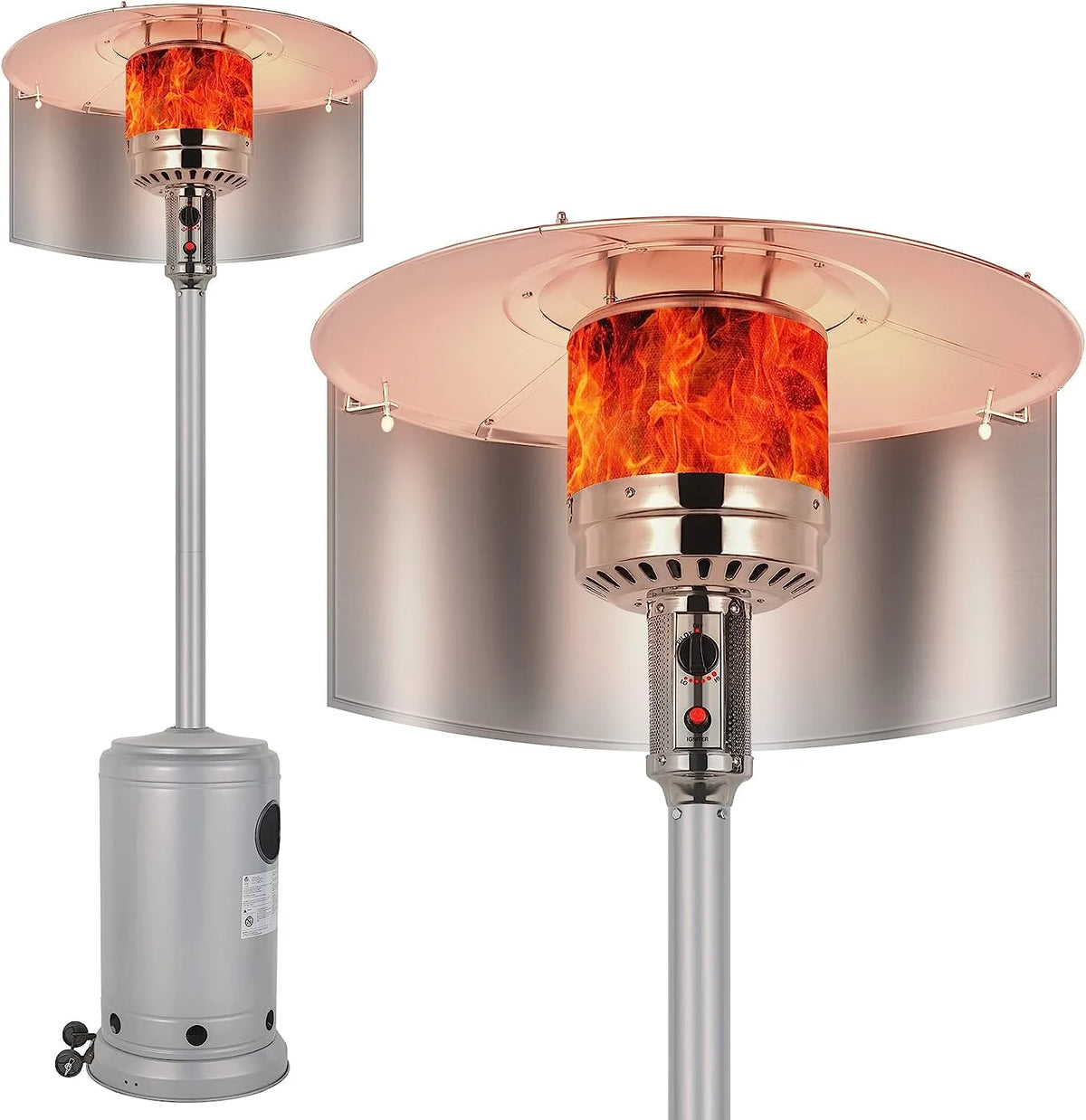 50,000 BTU Propane Patio Heater with Reflector, Stainless Steel Burner, Wheels, Silver U968