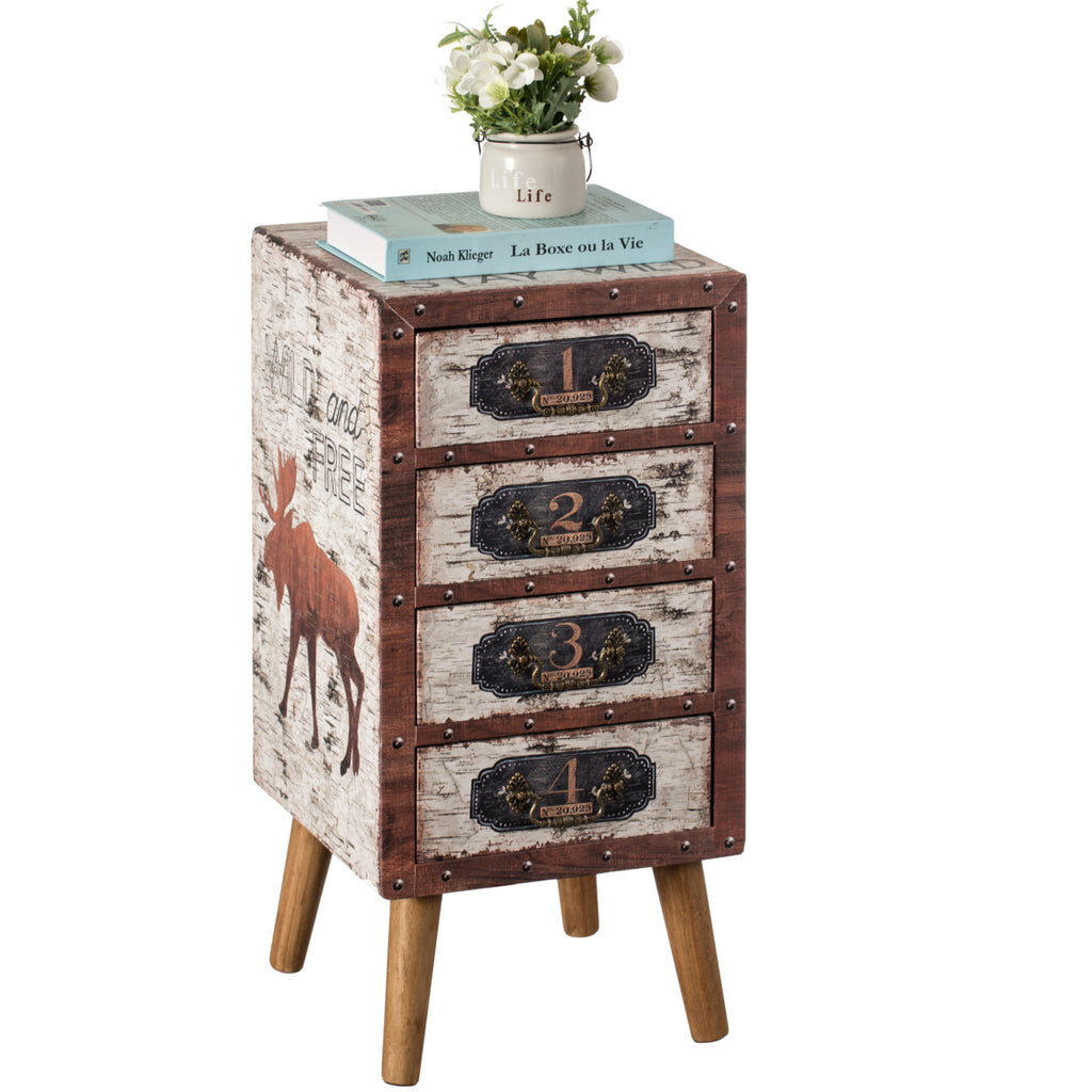 Antique Rustic Brown Wood Tallboy Chest with 4 Drawers C31746