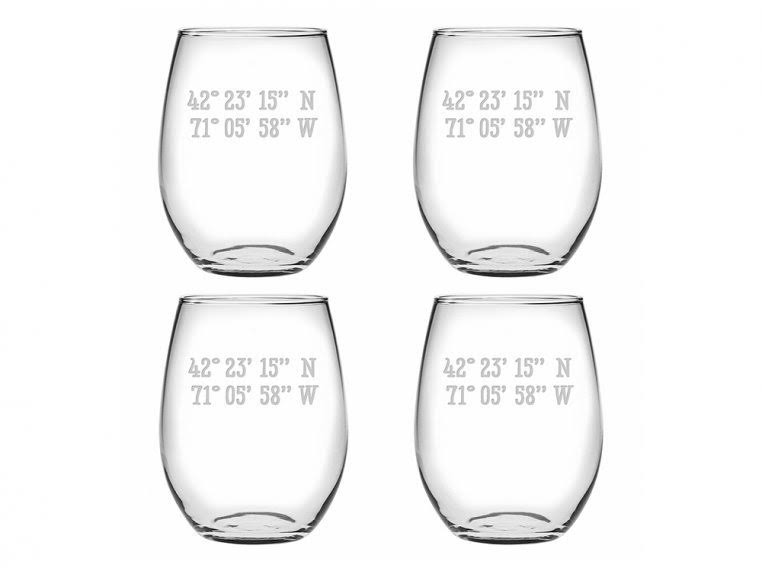 Sand Etched Stemless Wine Glass Set of 4 L185