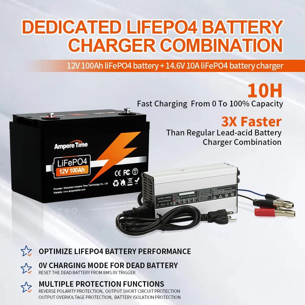 12V 100Ah LiFePO4 Battery with 14.6V 10A Charger C466588