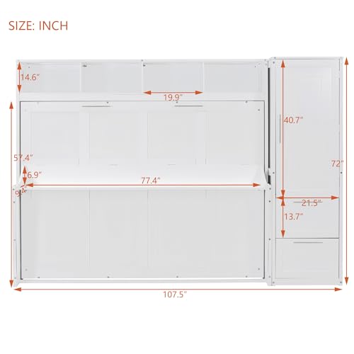 White Solid Wood Full Size Murphy Bed with Closet and Drawers C200