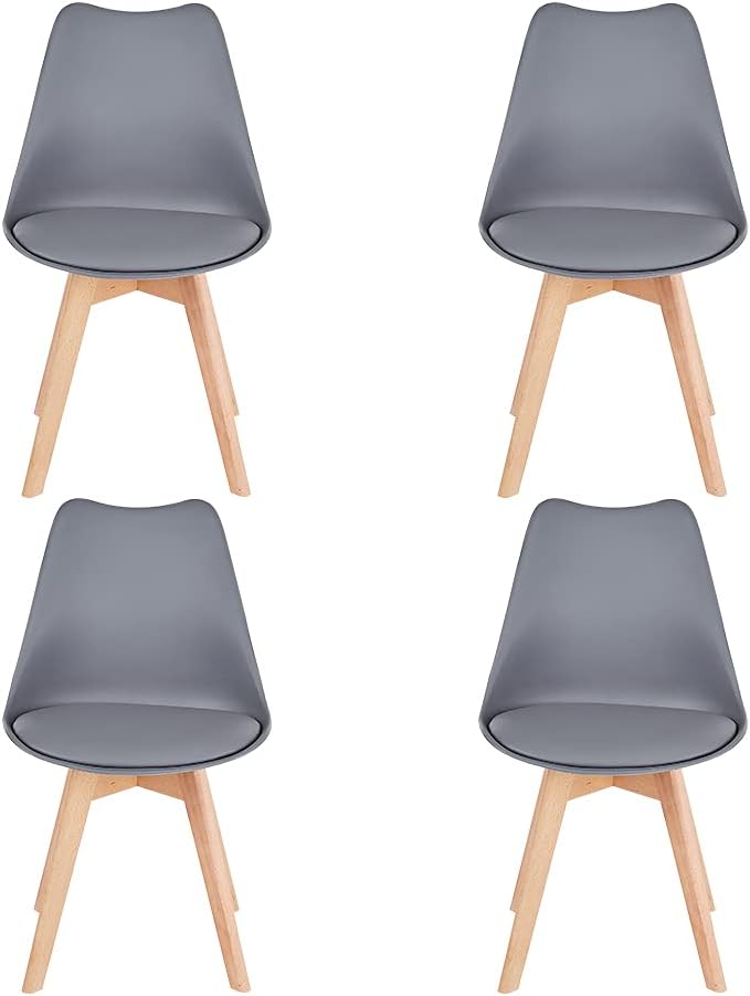 Grey Mid Century Modern Side Chair with Wood Legs Set of 2 W571913