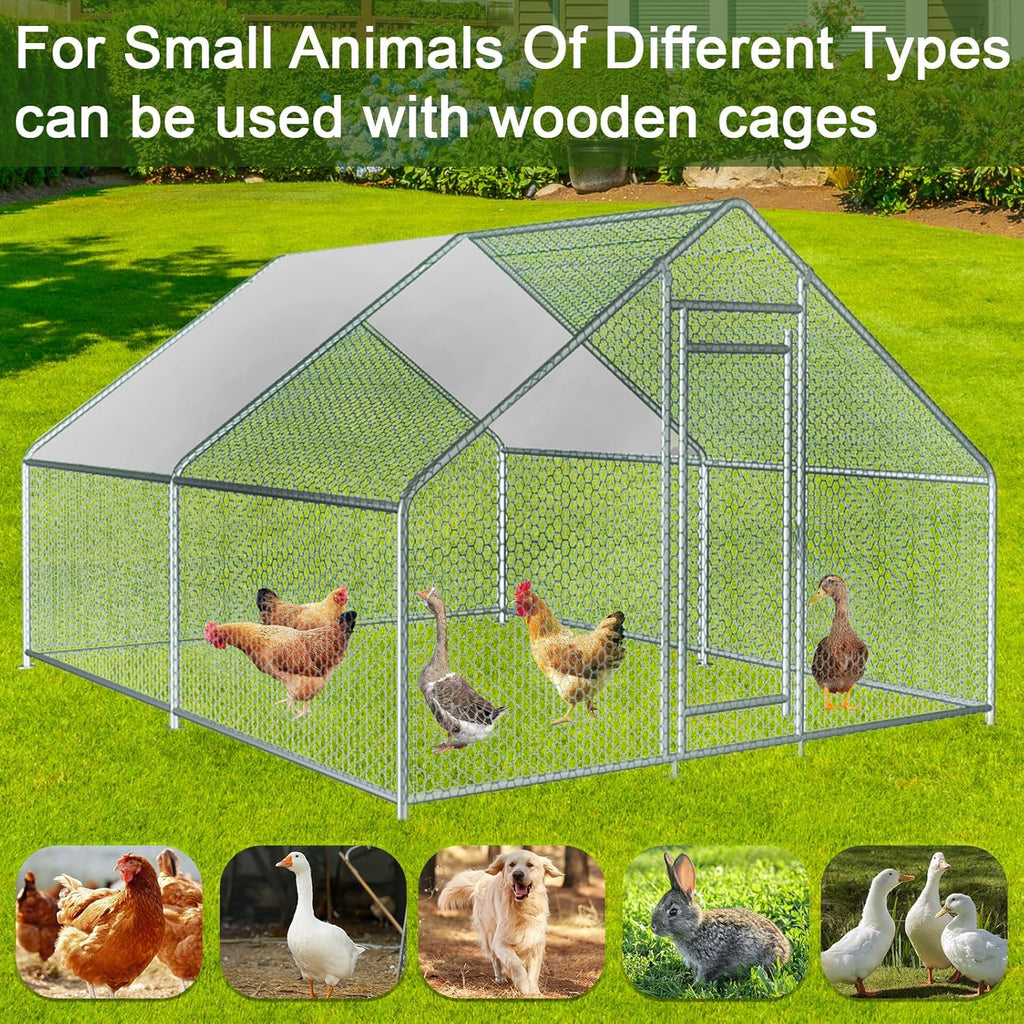 13x10x6.5 FT Metal Chicken Coop with Waterproof Cover D6840