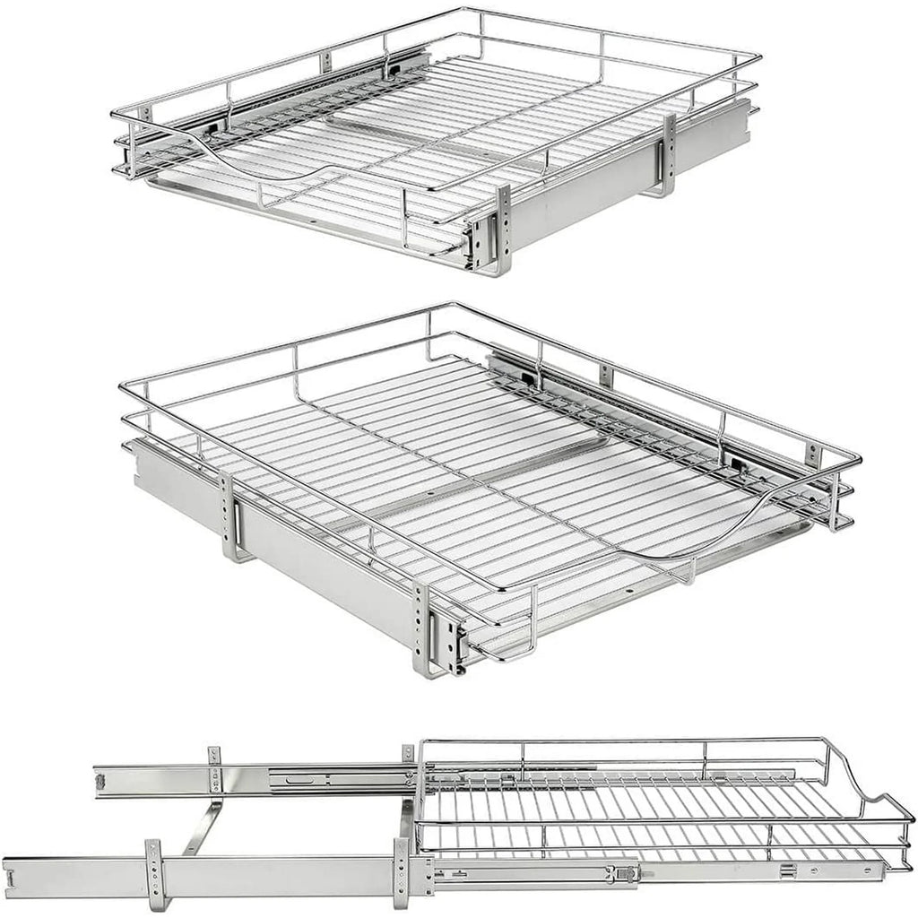 Chrome 14W x 21D 1 Tier Heavy-Duty Slide Out Shelf Wire Basket X61878