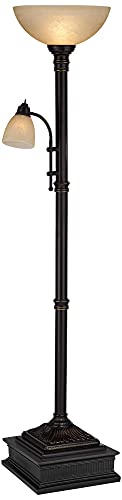 Oil Rubbed Bronze Brown Metal Torchiere Floor Lamp with Reading Light Q32285