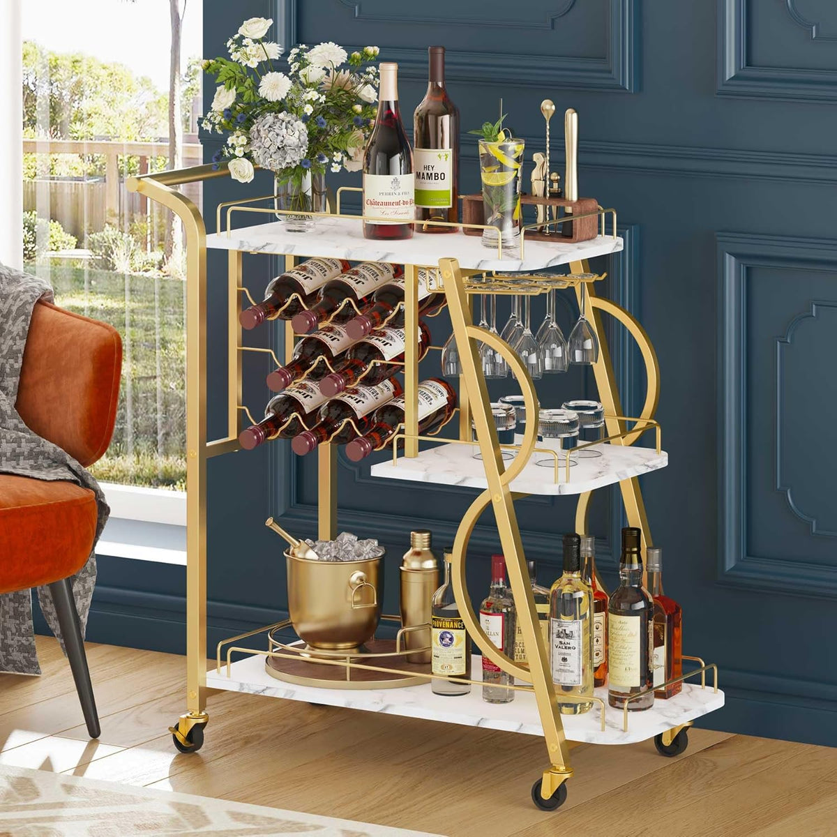 Gold Bar Cart with Wine Rack U984