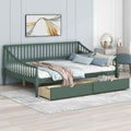 Green Full Size Daybed with Two Drawers Solid Wood Storage Bed Frame D70558