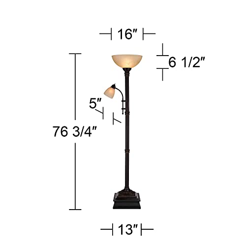 Oil Rubbed Bronze Brown Metal Torchiere Floor Lamp with Reading Light Q32285