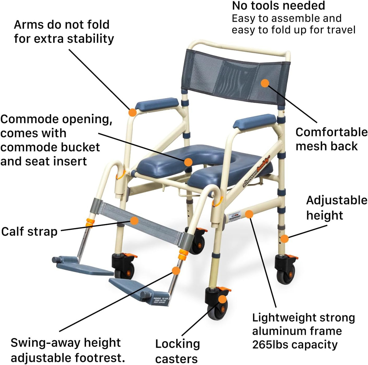 Lightweight Aluminum Folding Rolling Shower Chair with Wheels U701