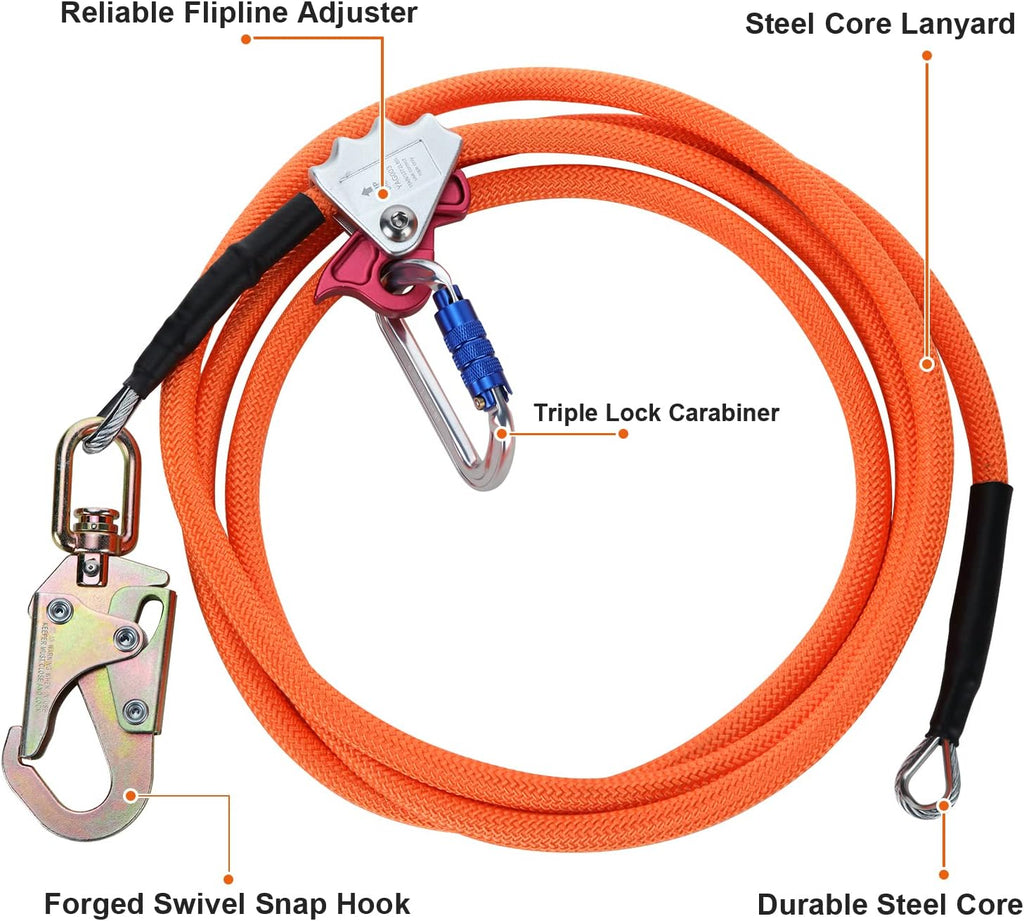 Steel Wire Core Flipline Rope Kit 5/8 x 12 ft with Triple Lock Carabiner Pack of 2 L9679