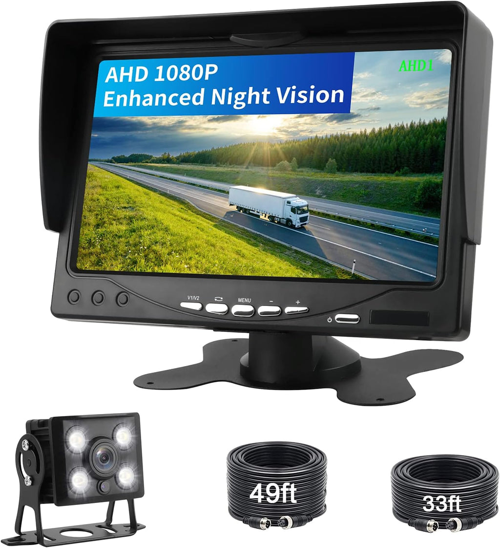1080P RV Backup Camera Kit 7'' LCD Rear View Monitor IP68 Waterproof Night Vision R1041