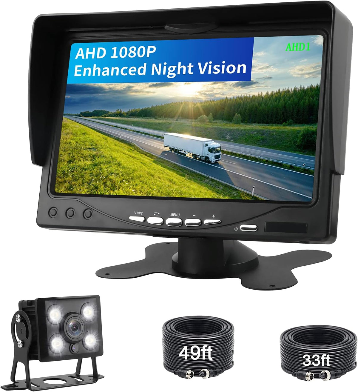 1080P RV Backup Camera Kit 7'' LCD Rear View Monitor IP68 Waterproof Night Vision R1041