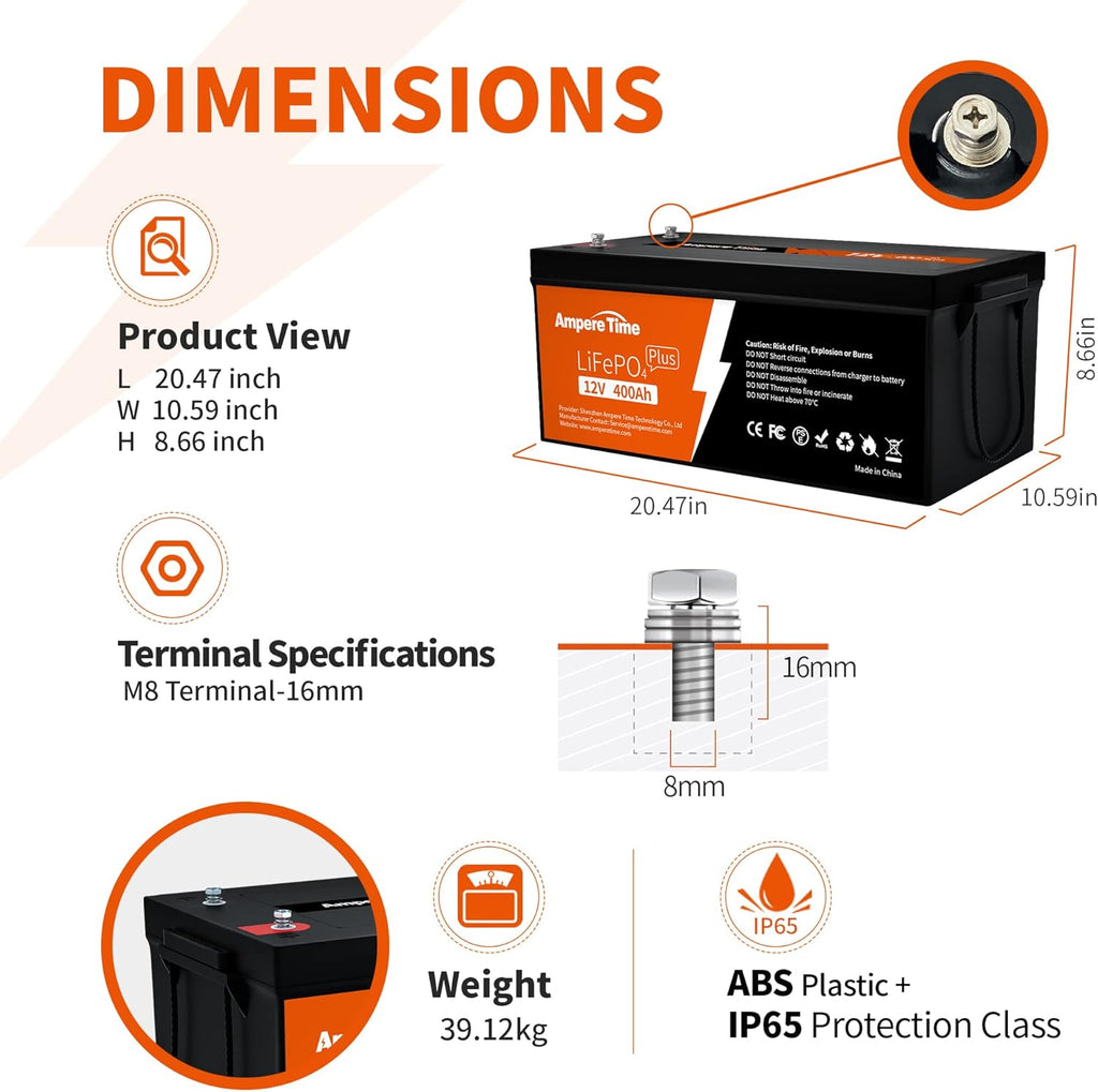 12V 400Ah Deep Cycle LiFePO4 Battery Pack with 250A BMS Z83000