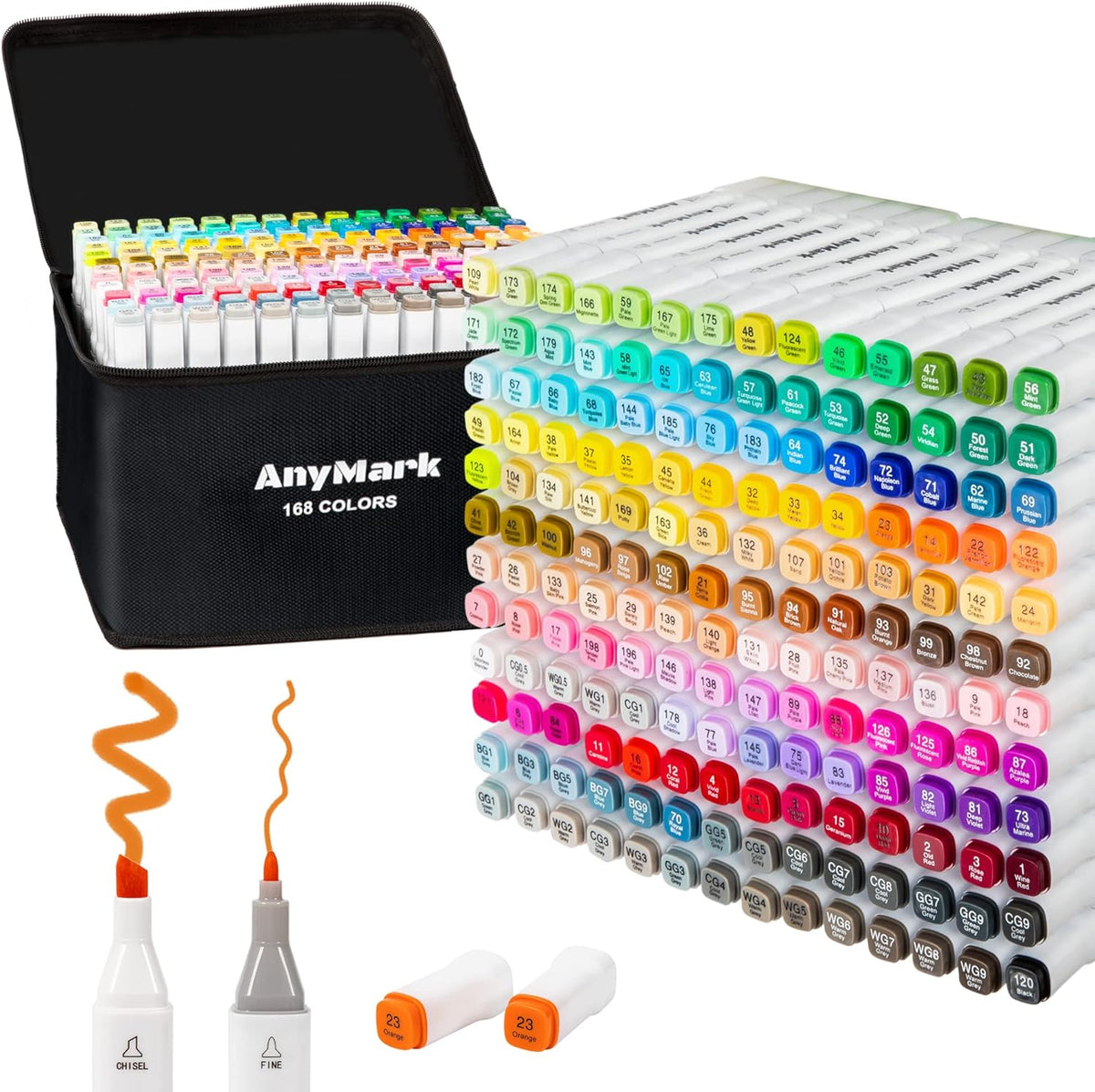 168 Colors Alcohol Markers, Dual Tip Art Markers C3602