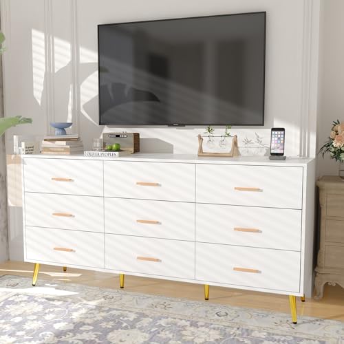 White 9 Drawer Wood Dresser with Charging Station U740