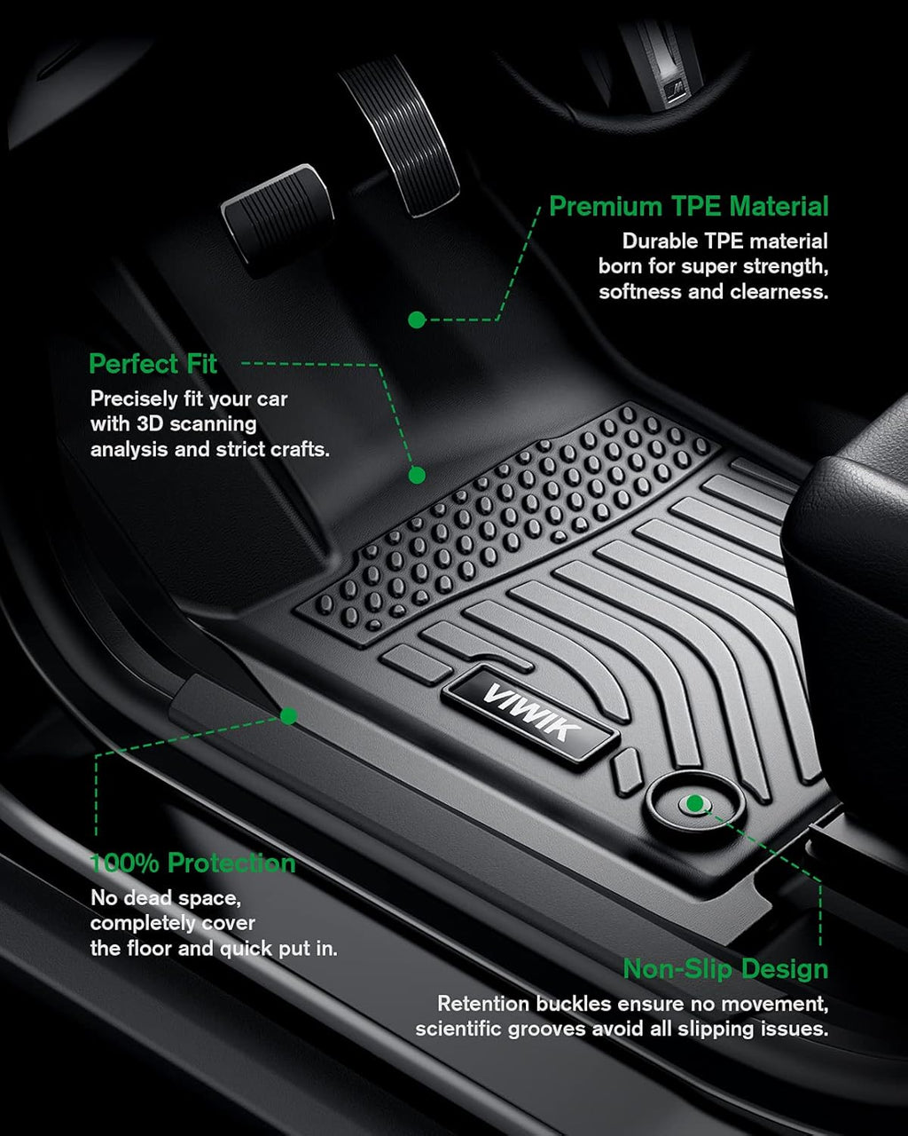 All Weather TPE Black Car Floor Mats Full Set S6136