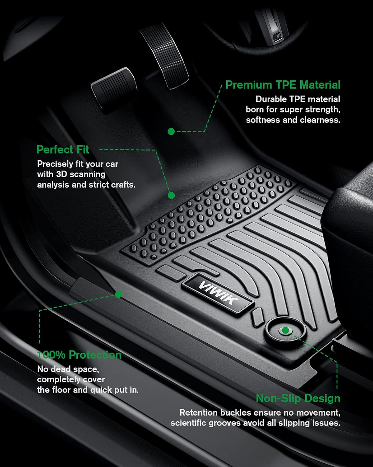 All Weather TPE Black Car Floor Mats Full Set S6136
