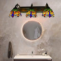 Tiffany Victorian Wall Sconce, 3-Light Vanity Light Fixtures Stained Glass Lampshade Dragonfly Over Mirror Lamp P50587