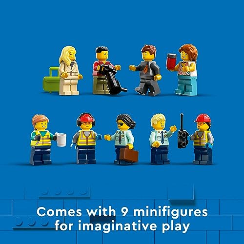 LEGO City Passenger Airplane Building Toy Set with Large Airplane, Passenger Bus, Luggage Truck, Container Loader, and 9 Minifigures V2511