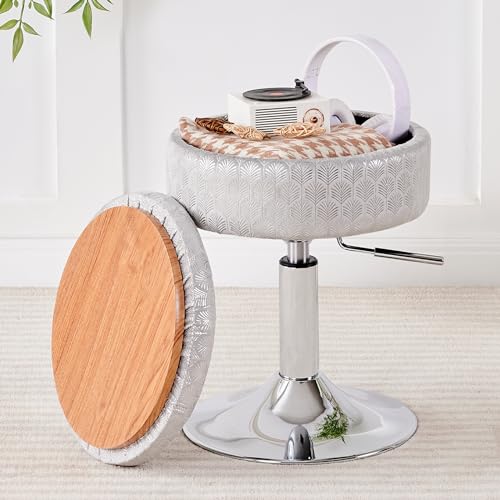 Black Velvet Height Adjustable Swivel Makeup Ottoman Stool with Storage N325134