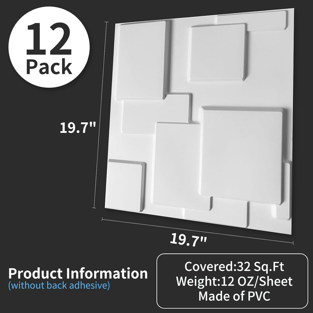 White PVC 3D Wall Panel, 32 Sq.FT T5170