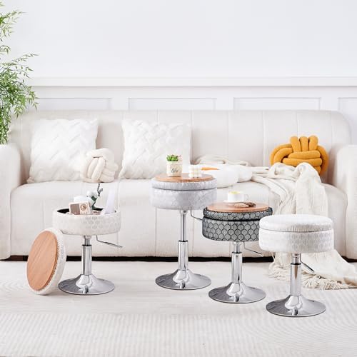 Black Velvet Height Adjustable Swivel Makeup Ottoman Stool with Storage N325134