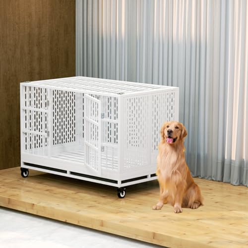 48 Inch Heavy Duty Metal Dog Crate with Wheels, Folding, Removable Tray P6411
