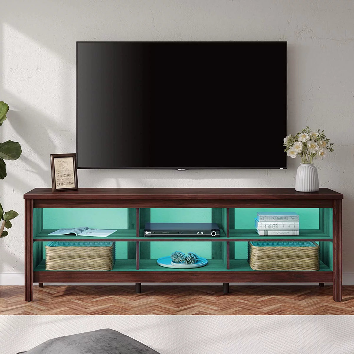 Brown 70'' TV Stand with 6 Cubby Q4690