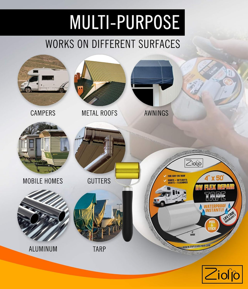White 4-inch x 50 Foot Roll RV Flex Repair Tape N270