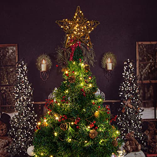 Rattan Natural Star Christmas Tree Topper with 50 Warm LED Lights N372439