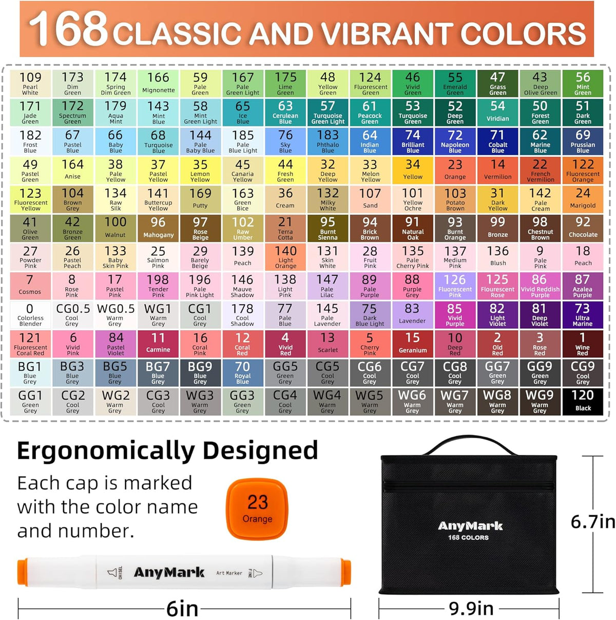168 Colors Alcohol Markers, Dual Tip Art Markers C3602