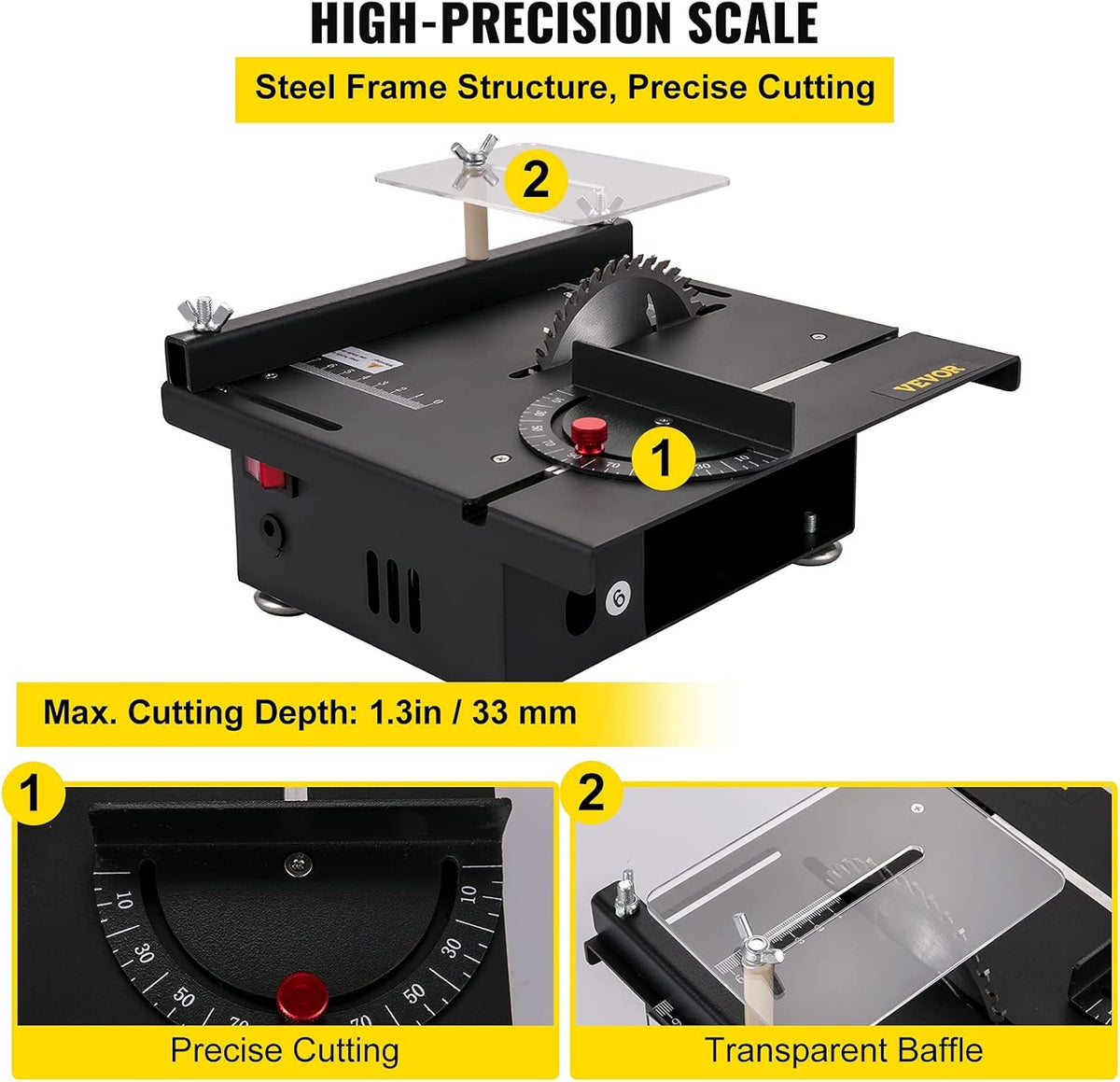 Mini Table Saw, 96W, 0-90 Angle Cutting, 7-Level Speed Adjustable, 1.3in Cutting Depth T179