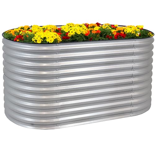 62.5-Inch Oval Stackable Steel Raised Garden Bed Planter Kit with Rubber Edge Trim S8603
