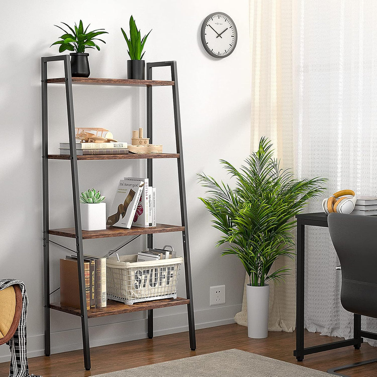 4-Tier Wood Ladder Shelf Bookcase M4070
