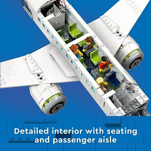 LEGO City Passenger Airplane Building Toy Set with Large Airplane, Passenger Bus, Luggage Truck, Container Loader, and 9 Minifigures V2511