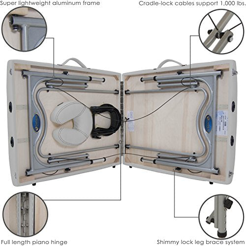 Portable Massage Table Ultra-Lightweight Aluminum Frame with Face Cradle & Carry Case (29lb) E370949