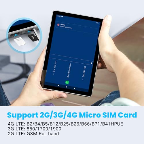 10.1 Inch 4G LTE Tablet with SIM Card Slot, 64GB ROM W760689