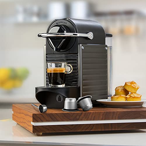 Stainless Steel Reusable Coffee Capsules, 2 Pods with 100 Lids and Spoon O7354