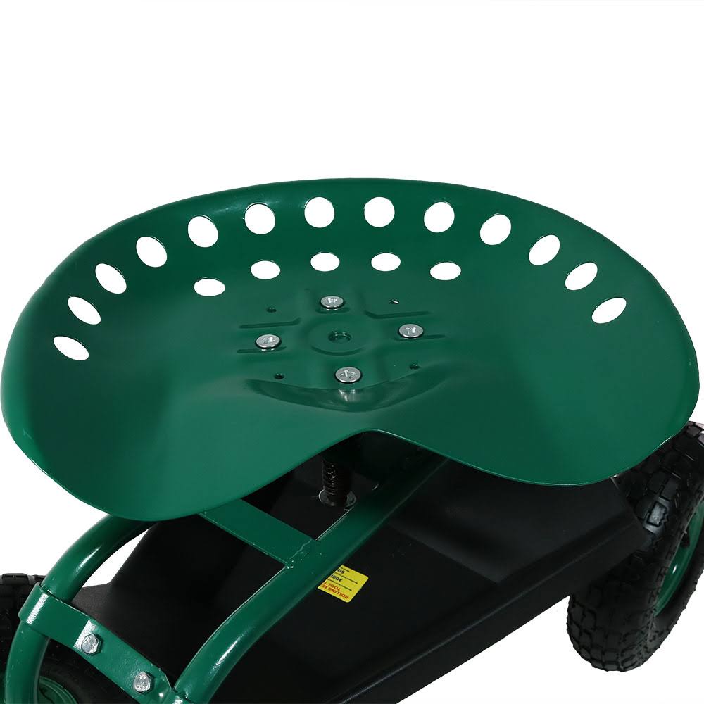 Green Rolling Garden Cart with Swivel Seat and Basket H4725
